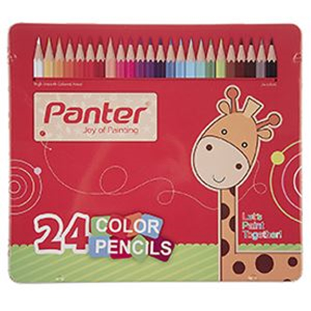 تصویر مداد رنگی 24 رنگ پنتر | جعبه فلزی