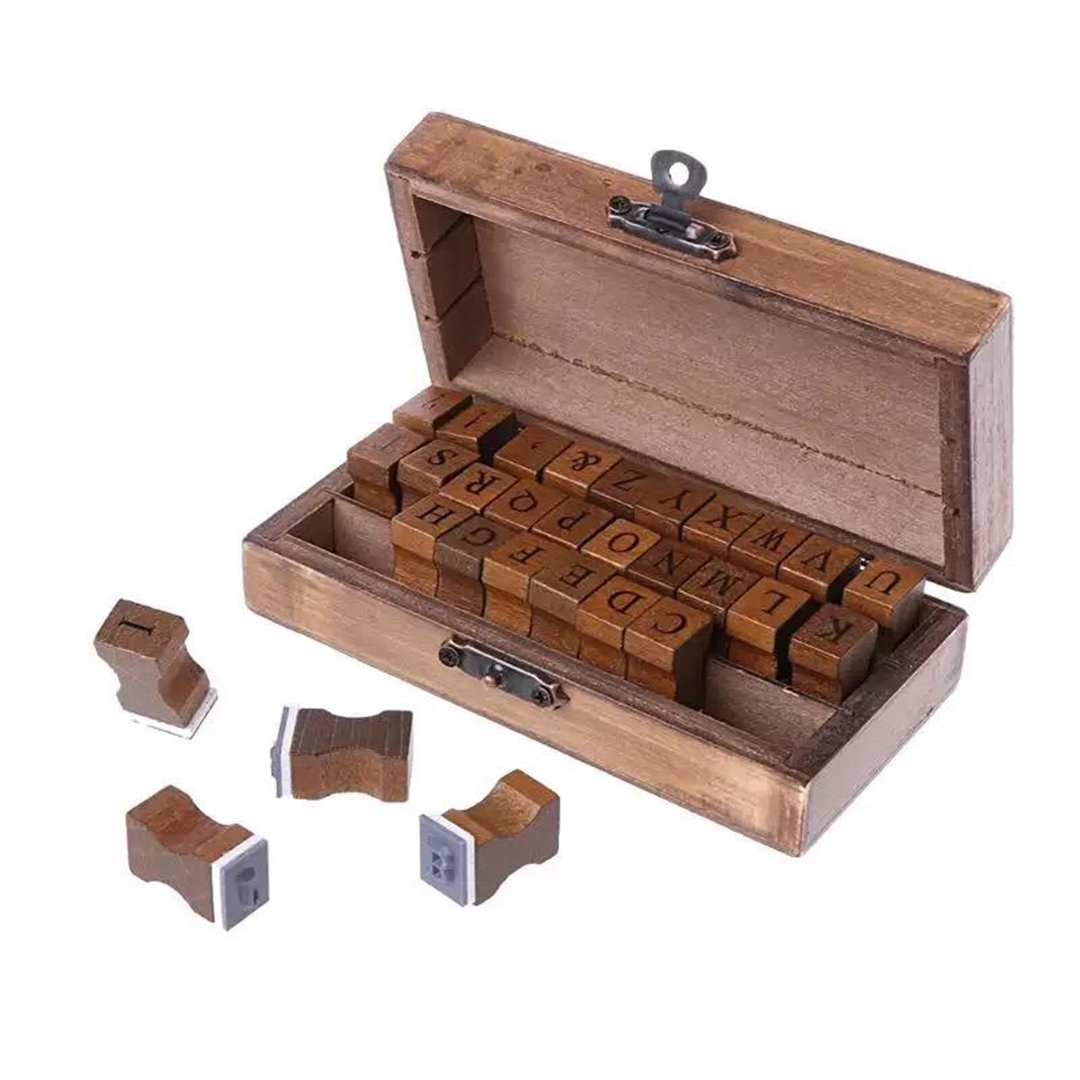 تصویر مهر چوبی جعبه چوبی الفبا Alphabet