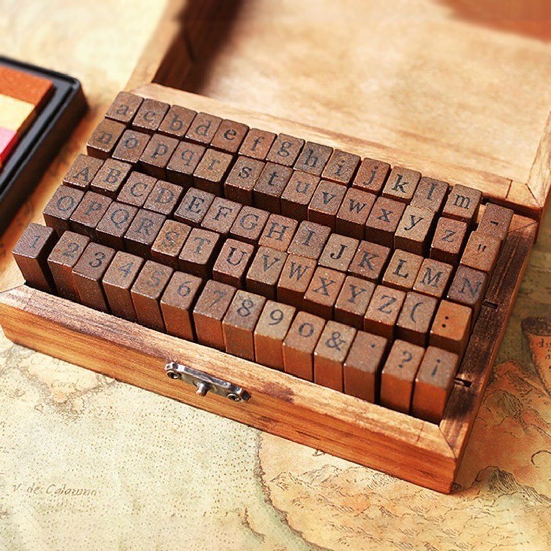 تصویر مهر چوبی جعبه چوبی الفبا و اعداد